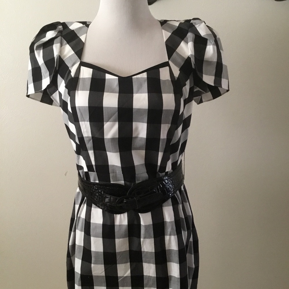 🌹HOST PICK🌹ANTONIO MELANI Black and White Plaid lined Mini Dress/ NWOT/ SZ 8